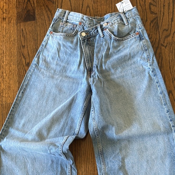 NWT ZARA WOMAN HIGH-WAIST TRF WIDE-LEG JEANS CROSSOVER WAISTBAND BLUE - Picture 6 of 6